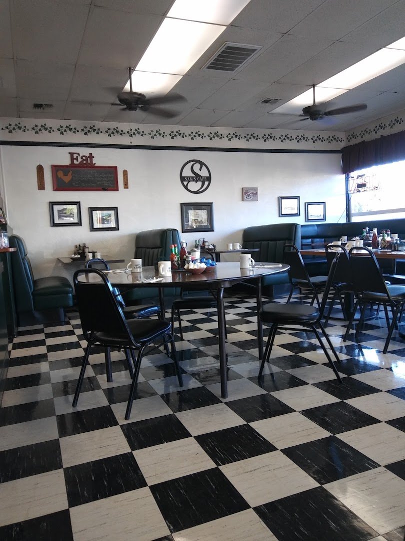 Simple interior with table service seating